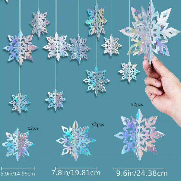 24 Stück 3D Schneeflocken Deko – Holografisch & Girlande – Für Weihnachten & Winter-Party